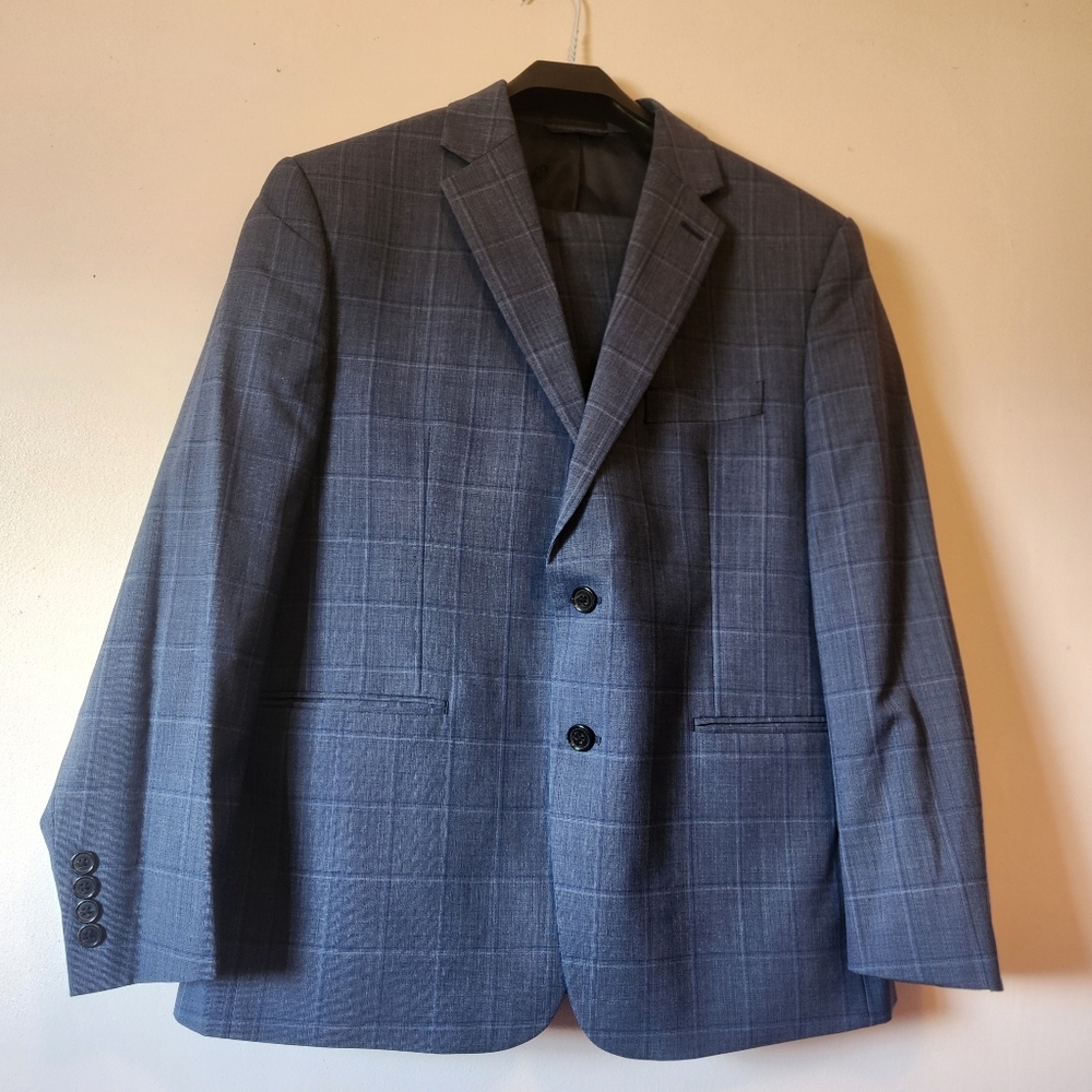Lauren Ralph Lauren Men's Blue Plaid Suit Wool Blend Luxe Career Wedding 42S EUC